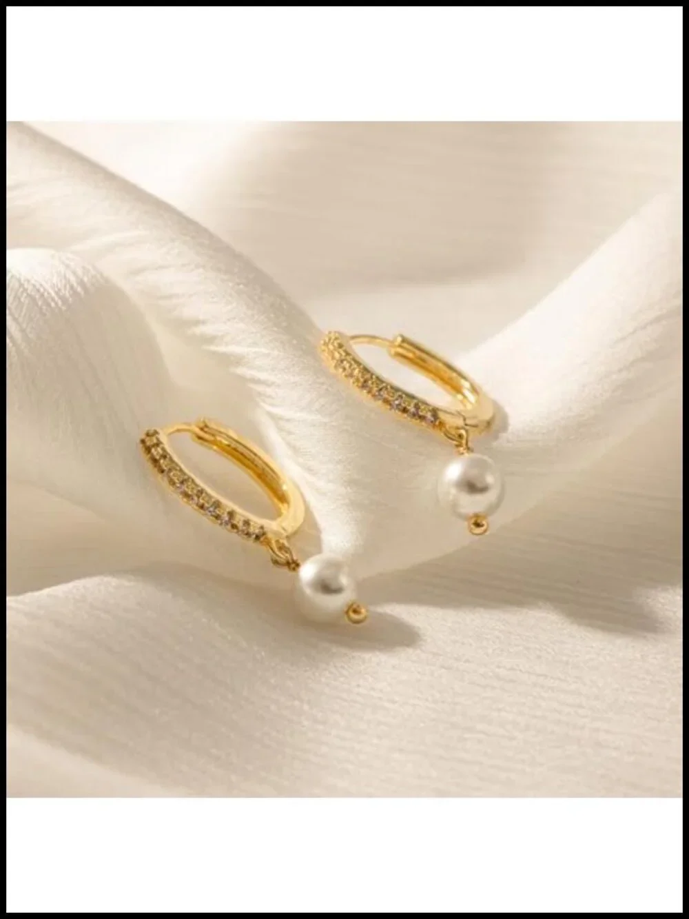 14K Gold Plated Pearl Huggie Hoop Drop Dangle Earrings for Women Bridal Wedding